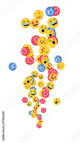 A steady rising stream of positive reaction emojis on Social media platforms. Concept reacting to a popular and viral post or video. Graphic effects.