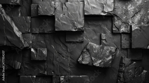 Black stone 3d wall background. Dark brutal wallpaper