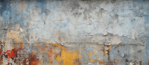 A detailed painting of peeling paint on a concrete wall, showcasing a unique pattern and texture. The closeup shot captures the artistry in decay