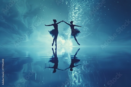 Ethereal Aerial Ballet Dancers Floating in an Endless Sky with Refreshing Cool and Crisp Color Style