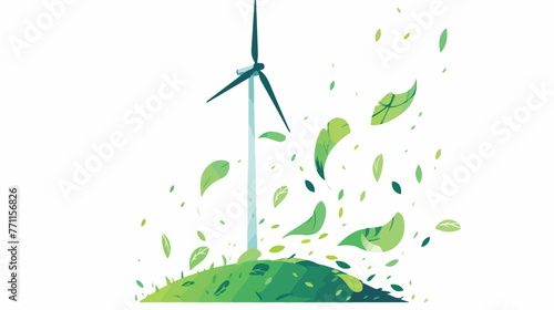 Green silhouette wind power generator with leaves f