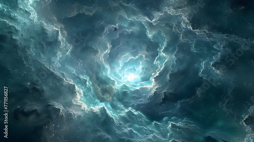 Ethereal Cosmic Void Captured from an Abandoned Spacecraft Adrift in the Oceanic Hues of the Sea