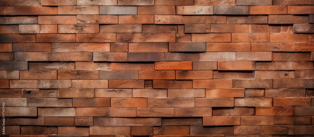 A tight shot of a brown brick wall with a wooden texture, showcasing the intricate patterns of the composite material. The rectangular shapes create a unique flooring pattern A tight shot of a brown brick wall with a wooden texture, showcasing the intricate patterns of the composite material. The rectangular shapes create a unique flooring pattern