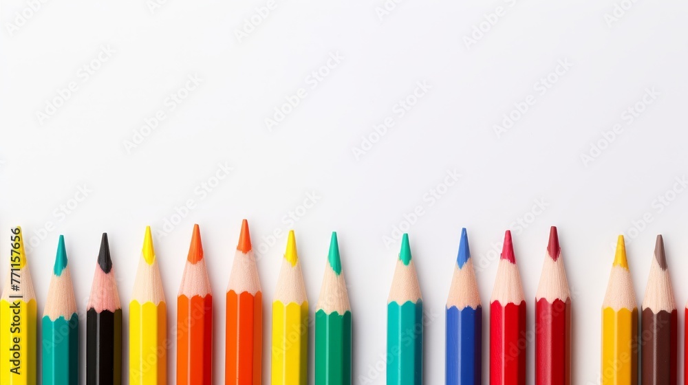 A simple arrangement of color pencils in a flat lay on a white background AI generated illustration A simple arrangement of color pencils in a flat lay on a white background AI generated illustration