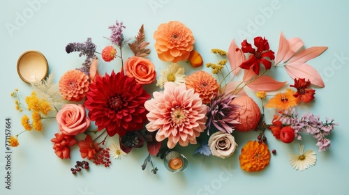 A simple flat lay arrangement with a dash of bold colors AI generated illustration