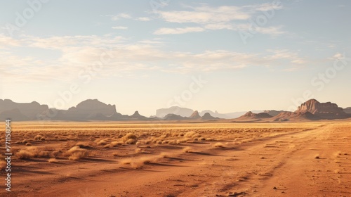 A vast and arid desert landscape with mesas in the distance portraying the simplicity and expansiveness of dry terrains AI generated illustration