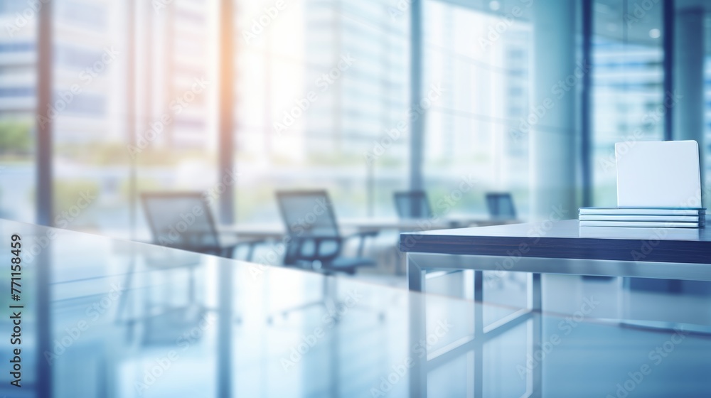 Abstract blur and defocused modern office interior for background AI generated illustration Abstract blur and defocused modern office interior for background AI generated illustration