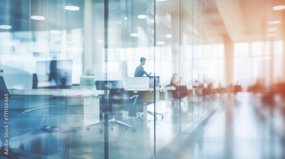 Abstract blur and defocused modern office interior for background AI generated illustration Abstract blur and defocused modern office interior for background AI generated illustration