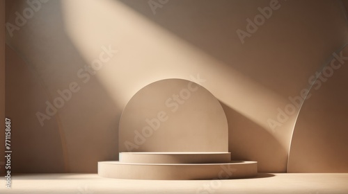 Abstract display of a premium podium surrounded by minimal elements shadow and light AI generated illustration
