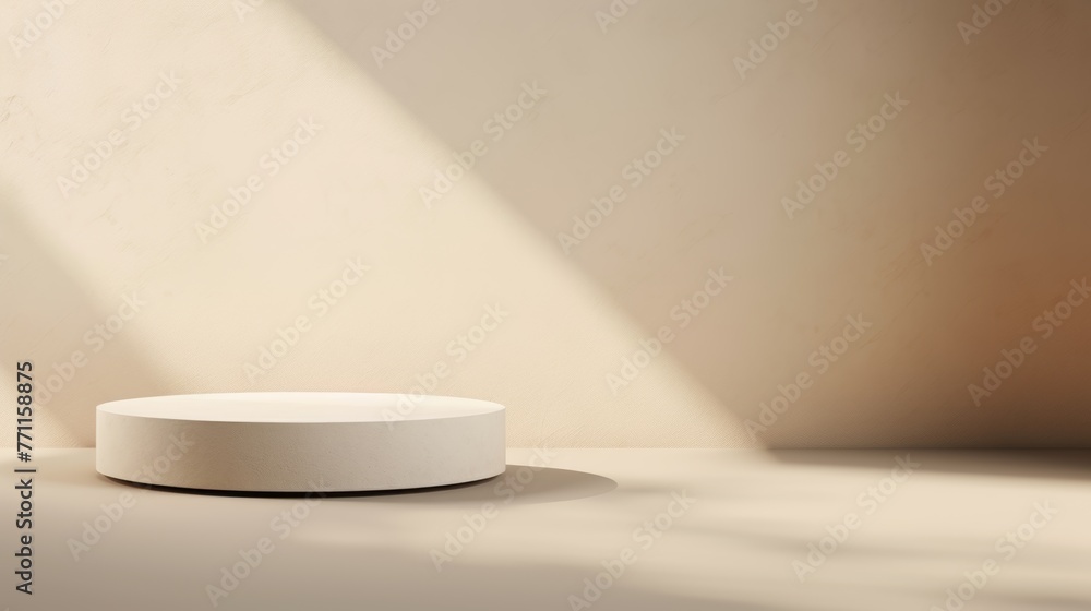 Abstract minimal background with a refined ceramic podium and its subtle shadow - AI generated illustration Abstract minimal background with a refined ceramic podium and its subtle shadow - AI generated illustration