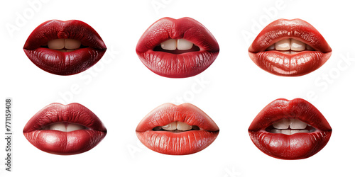 Collection of women's lips isolated on a transparent background, PNG