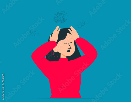 Person headache or anxiety attack crisis. Suffering from depression