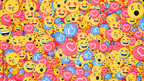 Background of positive reaction emojis. Popular social media and communications concept wallpaper graphic or backdrop.