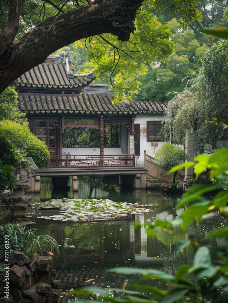 Suzhou garden landscape, China,created with Generative AI tecnology. Suzhou garden landscape, China,created with Generative AI tecnology.
