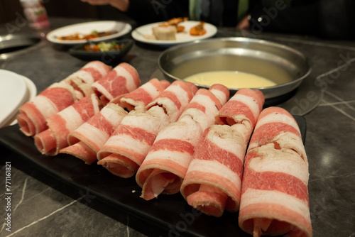 Rolled slices of beef