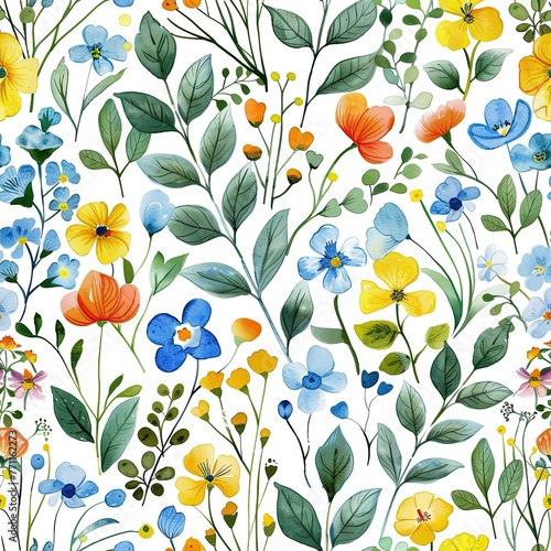 Floral Harmony  Seamless Wildflower Pattern Whimsical Meadow Mystic Garden Seamless Pattern