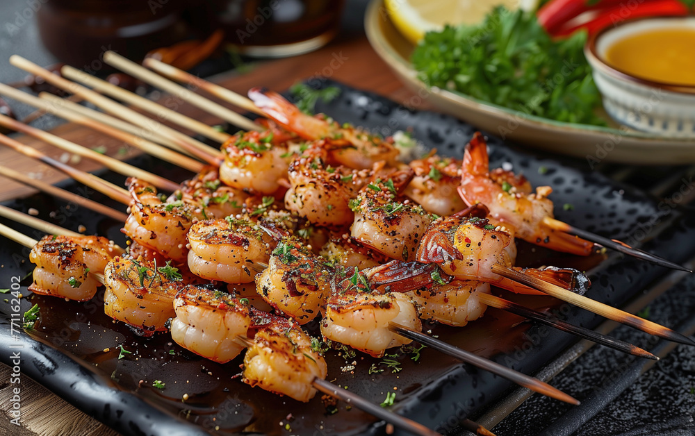 BBQ Gourmet Grilled Shrimp,created with Generative AI tecnology.