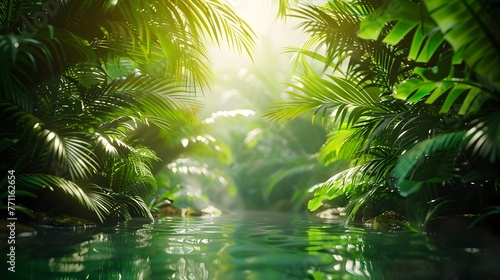 Lush Vibrant Rainforest Canopy with Timeless Oceanic Lore in Cinematic Photographic Style