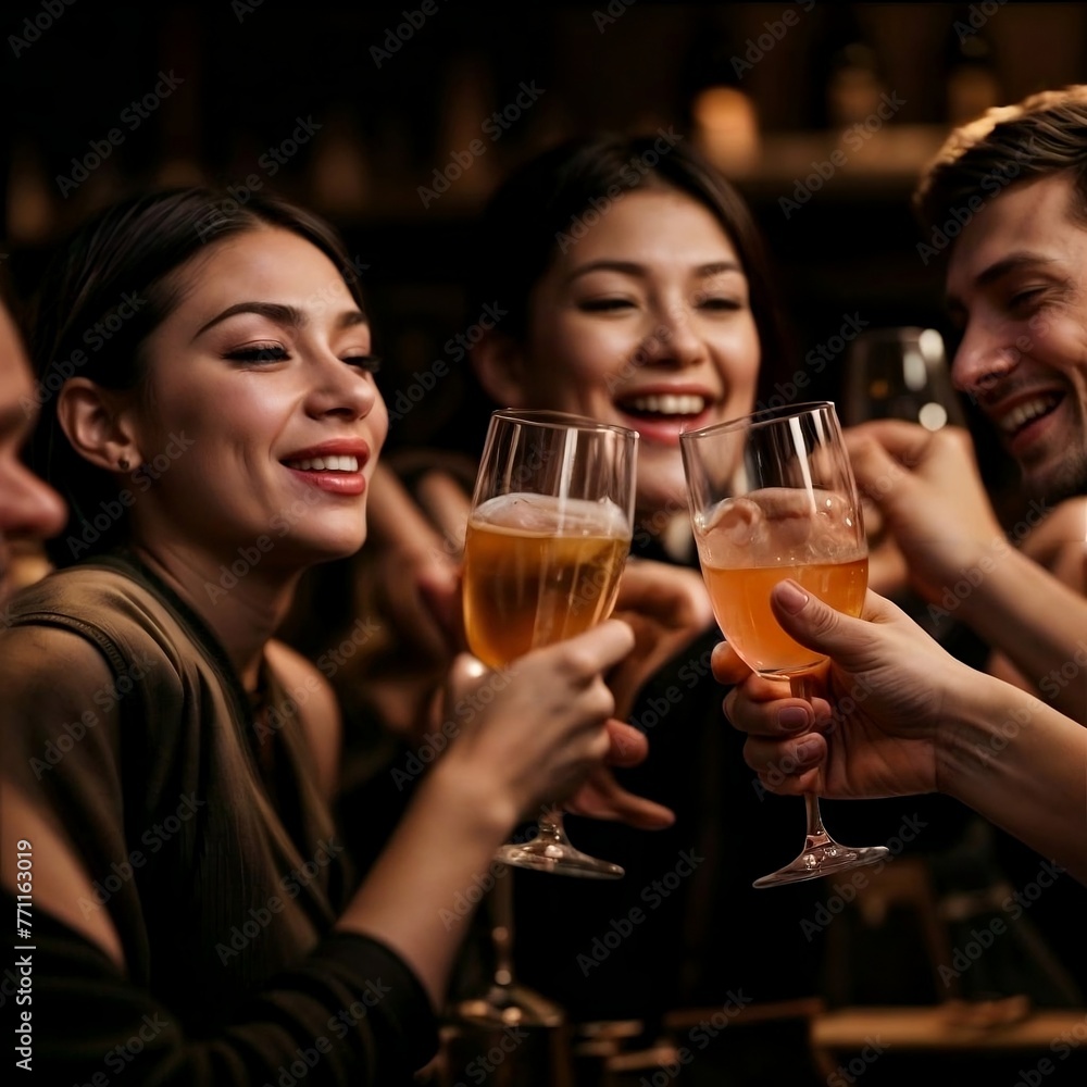 several people drinking happily in a bar