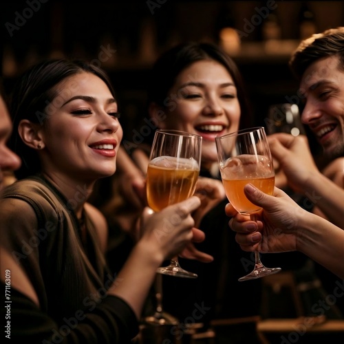 several people drinking happily in a bar
