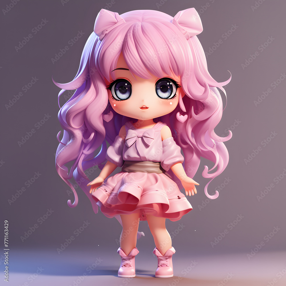anime girl chibi kawaii with pink hair full height anime girl chibi kawaii with pink hair full height