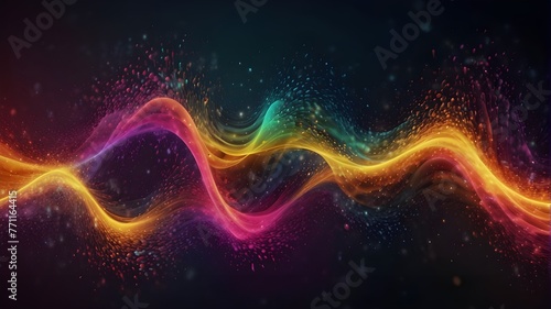 Waves of brilliant particles Sound and music visualization, futuristic shiny blue line wave. Abstract background of digital technology. A wave of brilliant particles. Sound and music visualizations. 