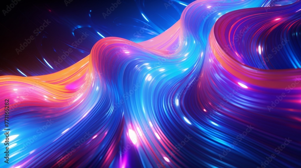 Abstract pattern of swirling neon lights AI generated illustration