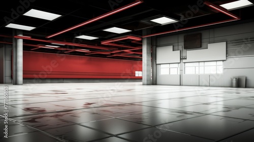 An artists conception of an empty car showroom with a Sale sign  AI generated illustration photo