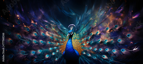 Abstract modern art collage portrait of peacock, ai generative