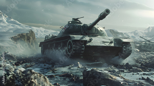 Soviet era relic - The KV1 Tank against a tranquil winter backdrop: A nod to World War II history photo