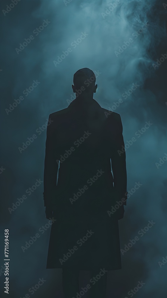 The Enigmatic Silhouette:A Shadowy Presence Against a Moody,Cinematic Backdrop