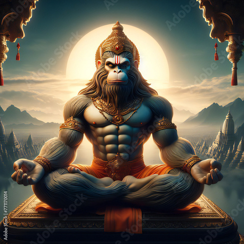 Lord Hanuman Meditation in mountains hanuman ji Generative AI 