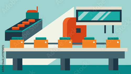 A closeup of a conveyor belt in a microfactory showcasing the efficient and streamlined process of producing and packaging goods in response to