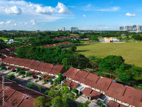 Canvas Print A view of a residential area with many houses and a few trees