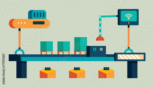 Detailed view of a conveyor belt system equipped with sensors and automated sorting mechanisms for efficient production.