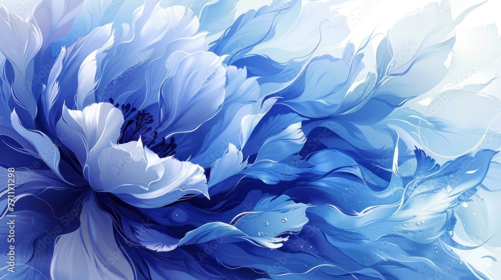 Fototapeta premium Cool Blue Floral Abstract Design with Depth and Movement
