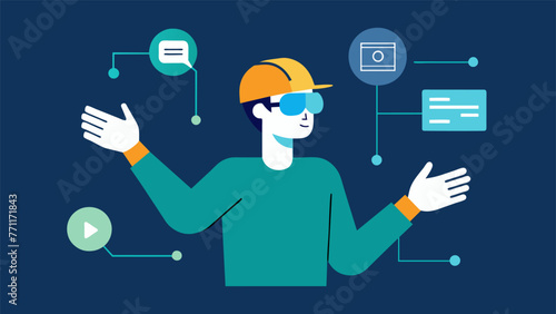 A worker using hand gestures to navigate through AR instructions streamlining the assembly process.