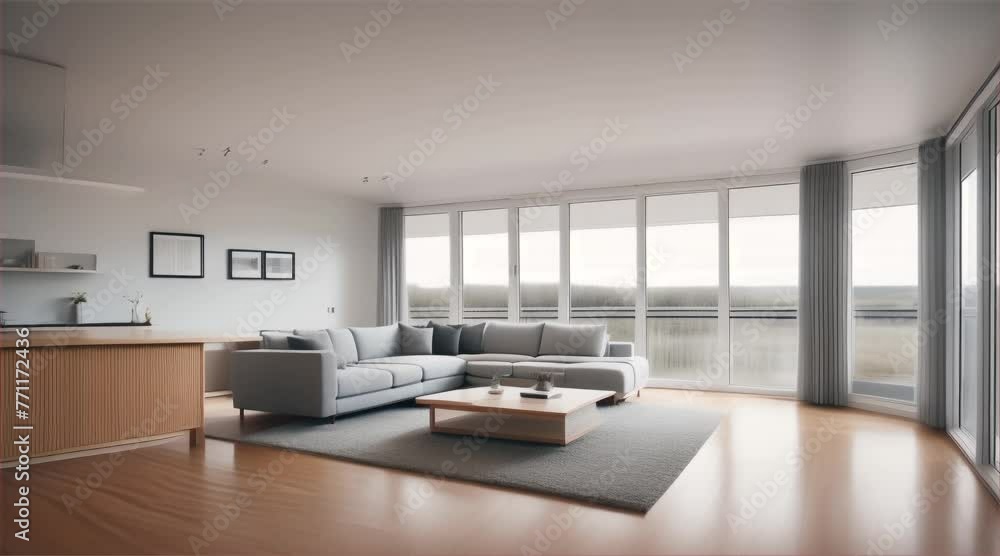 Contemporary Living Room Interior with Window View and Stylish Furniture Contemporary Living Room Interior with Window View and Stylish Furniture