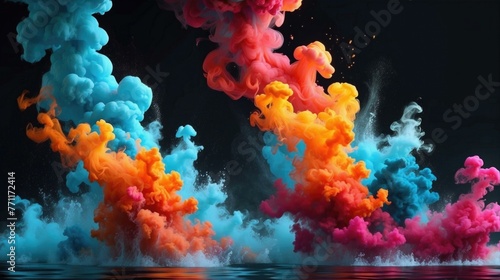 Colorful ink is being sprayed into the water. Generative AI.