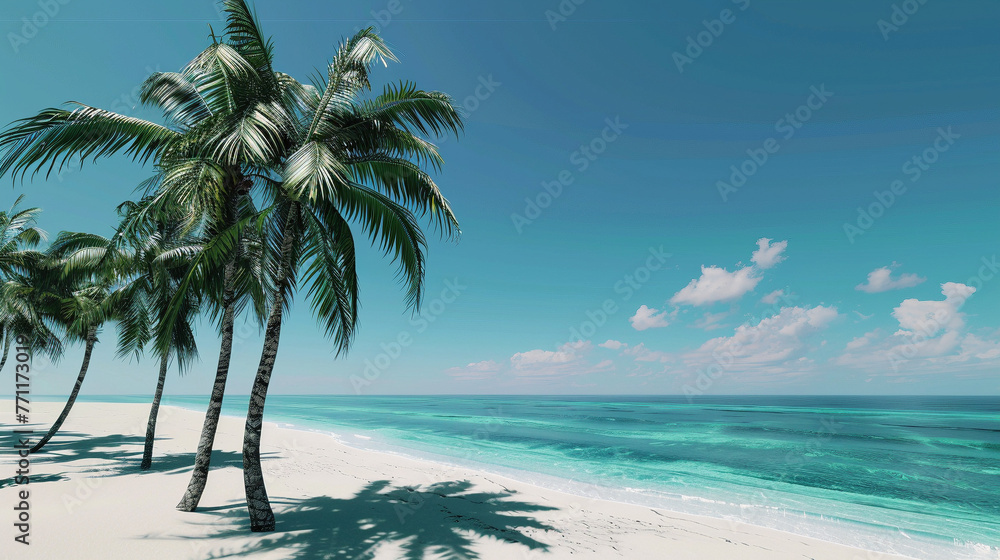 Idyllic Tropical Beach with Palm Trees and Turquoise Water