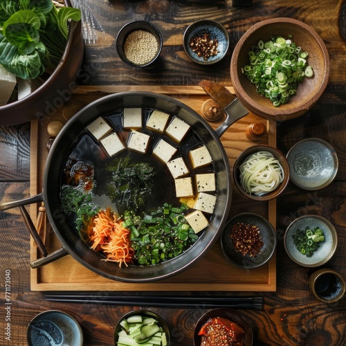 A serene tabletop set with an array of dipping sauces like ponzu and sesame