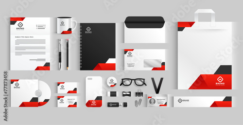 set of white and red business stationery banner for company promotion