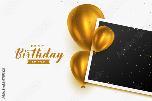 happy birthday festive invitation poster with empty photo frame