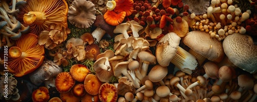 An array of mushrooms from the forest to the table photo