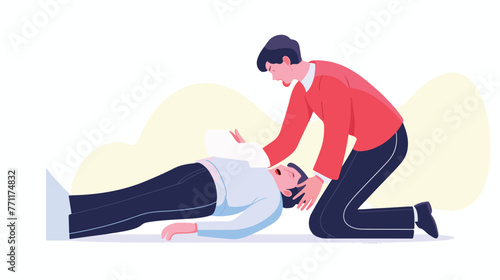 Person doing cpr to pacient icon flat cartoon vacto