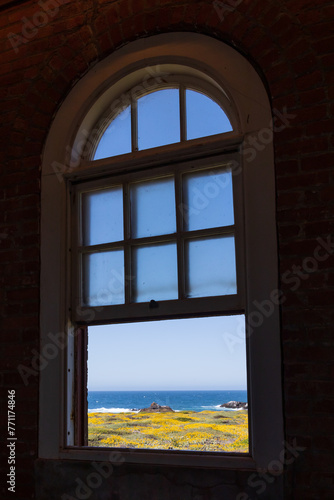 View of the ocean at Point Piedras Blancas viewed through a window