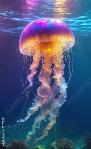 shining colorful jelly fish in the water © rodrigo