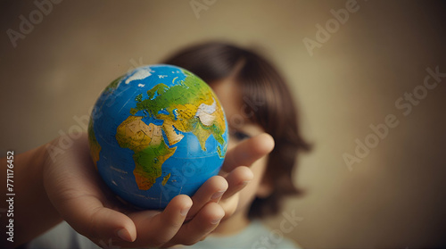 International day of peace concept. African Children holding earth globe. Group of African children holding planet earth planet earth over defocused nature background with copy space.generative.ai