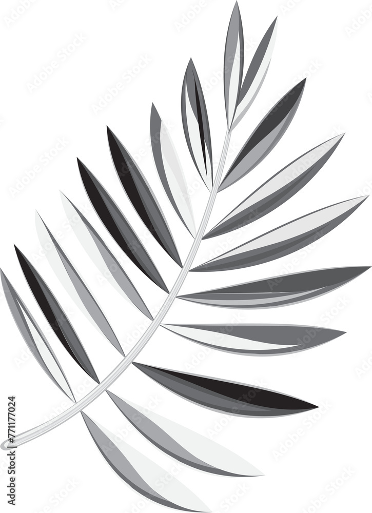 Black and white variety of tropical and forest leaves. illustration isolated on transparent, png. modern style