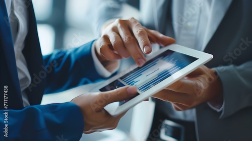 Business people talking and using digital tablet in office photo